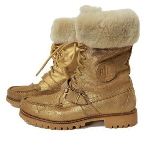 RALPH LAUREN WOMEN'S ZABBY METALLIC GOLD SHEARLING